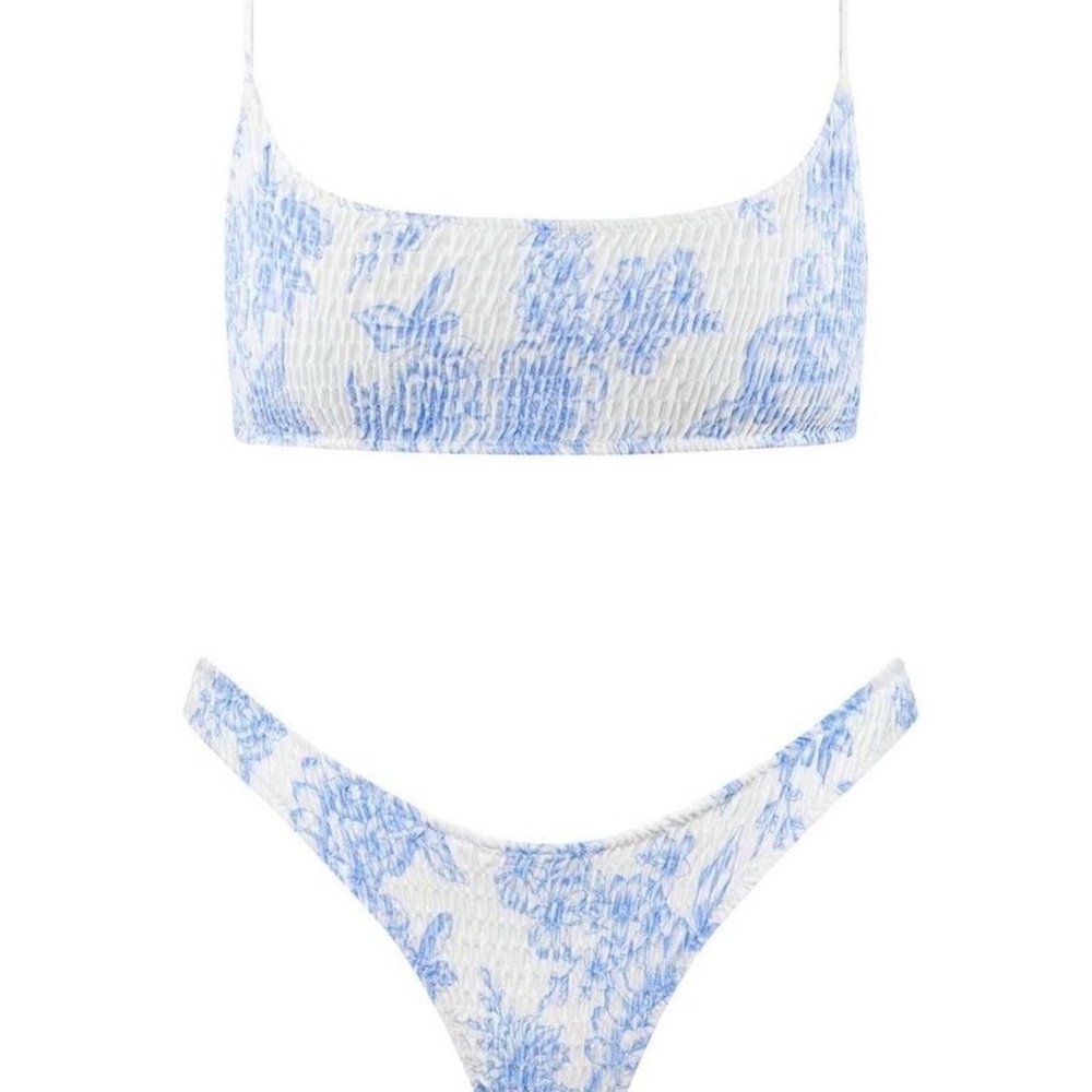 triangl swimwear Blue and White Floral Smocked Bikini Set